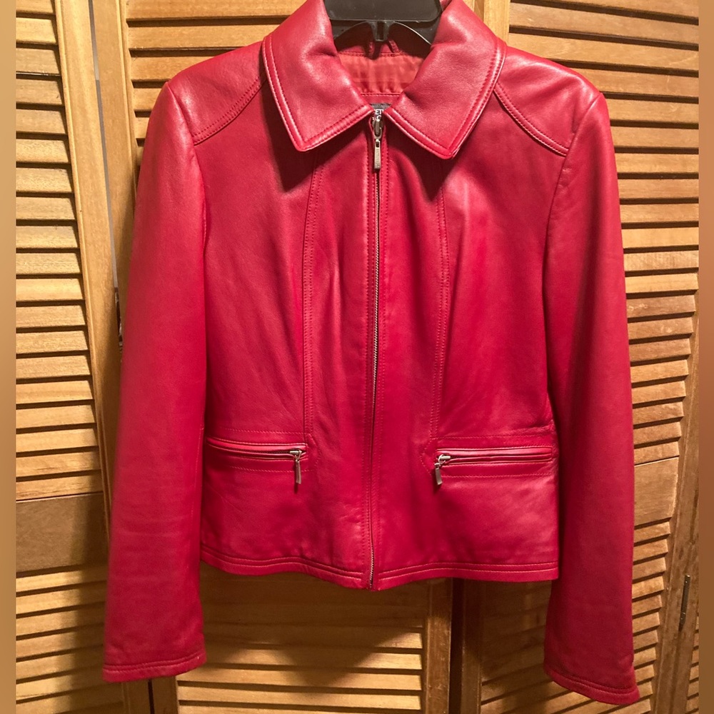Kenneth Cole Reaction Red Genuine Leather Jacket